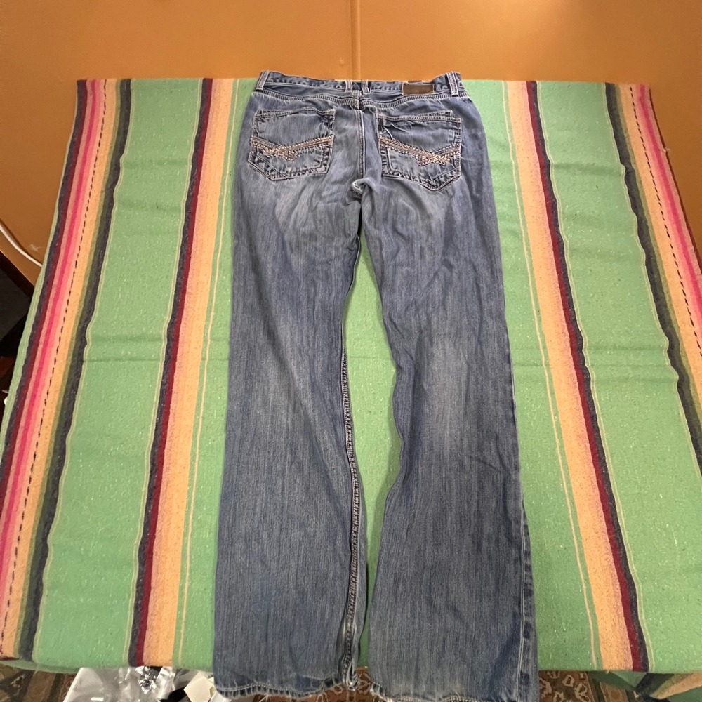 BKE Tyler Straight Jeans Mens 36L Blue ABM2895 Distressed Denim Pants